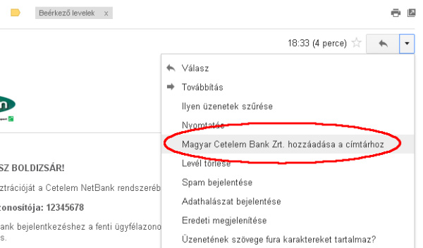 NetBank hozzáadása a Gmail-ben